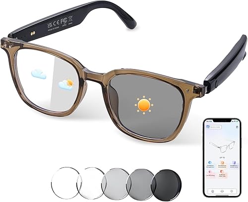 Miniatura 12 de Lentes inteligentes Bluetooth, gafas de audio Bluetooth para mujeres y hombres, sonido de oído abierto con micrófono y altavoces, manos libres para