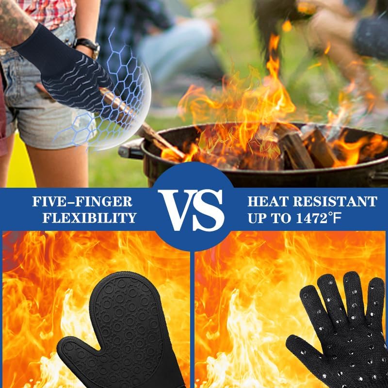 Miniatura 3 de Guantes para parrilla, guantes de barbacoa resistentes al calor de 1472 F, guantes ignífugos de silicona antideslizante para cocina, protección