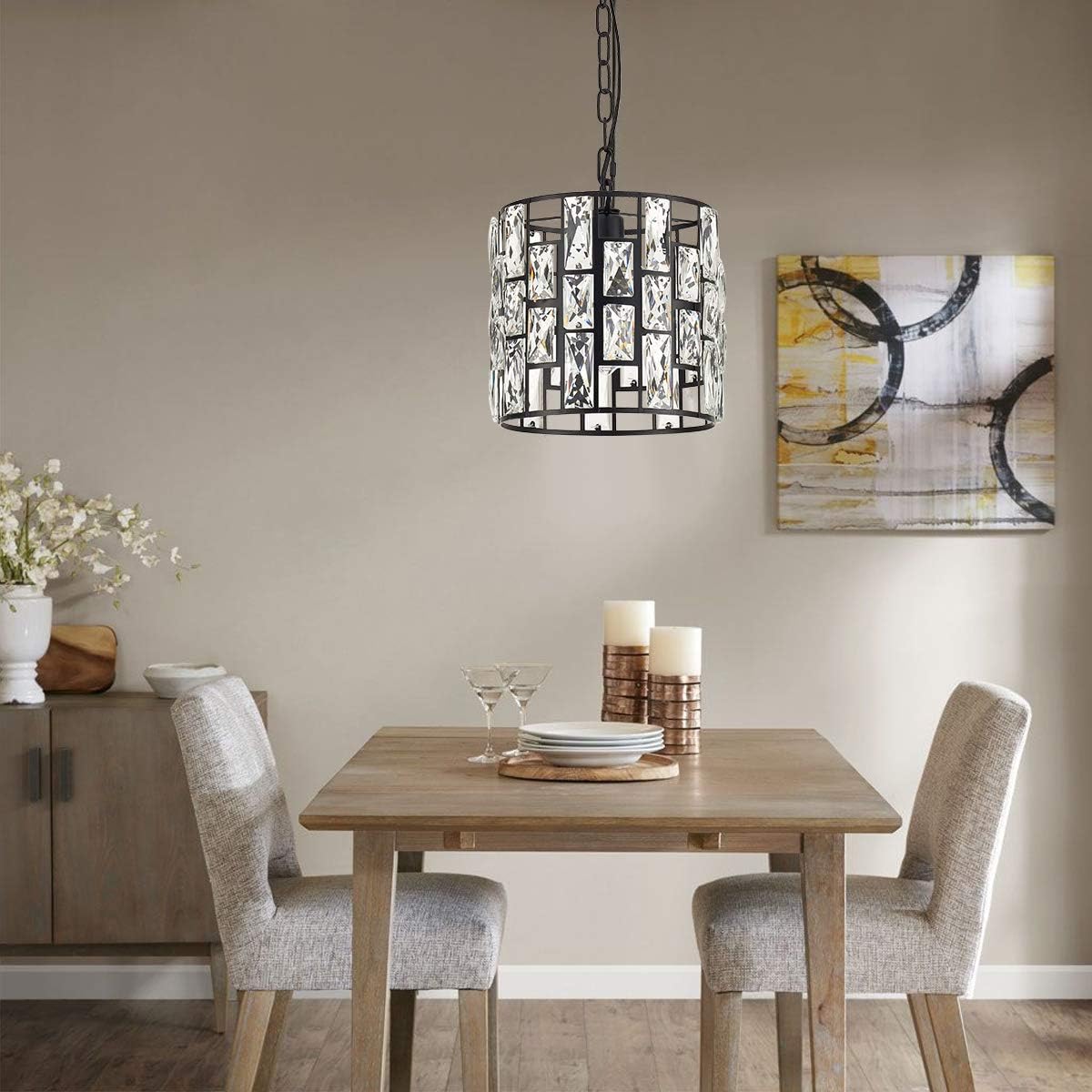 YLONG-ZS Hanging Lamps with Chain Plug in Vintage Pendant Light Plug in Cord and Chain,Black Crystal Hanging Lights Plug in 16.4 FT Cord for Living Room, Dining Room
