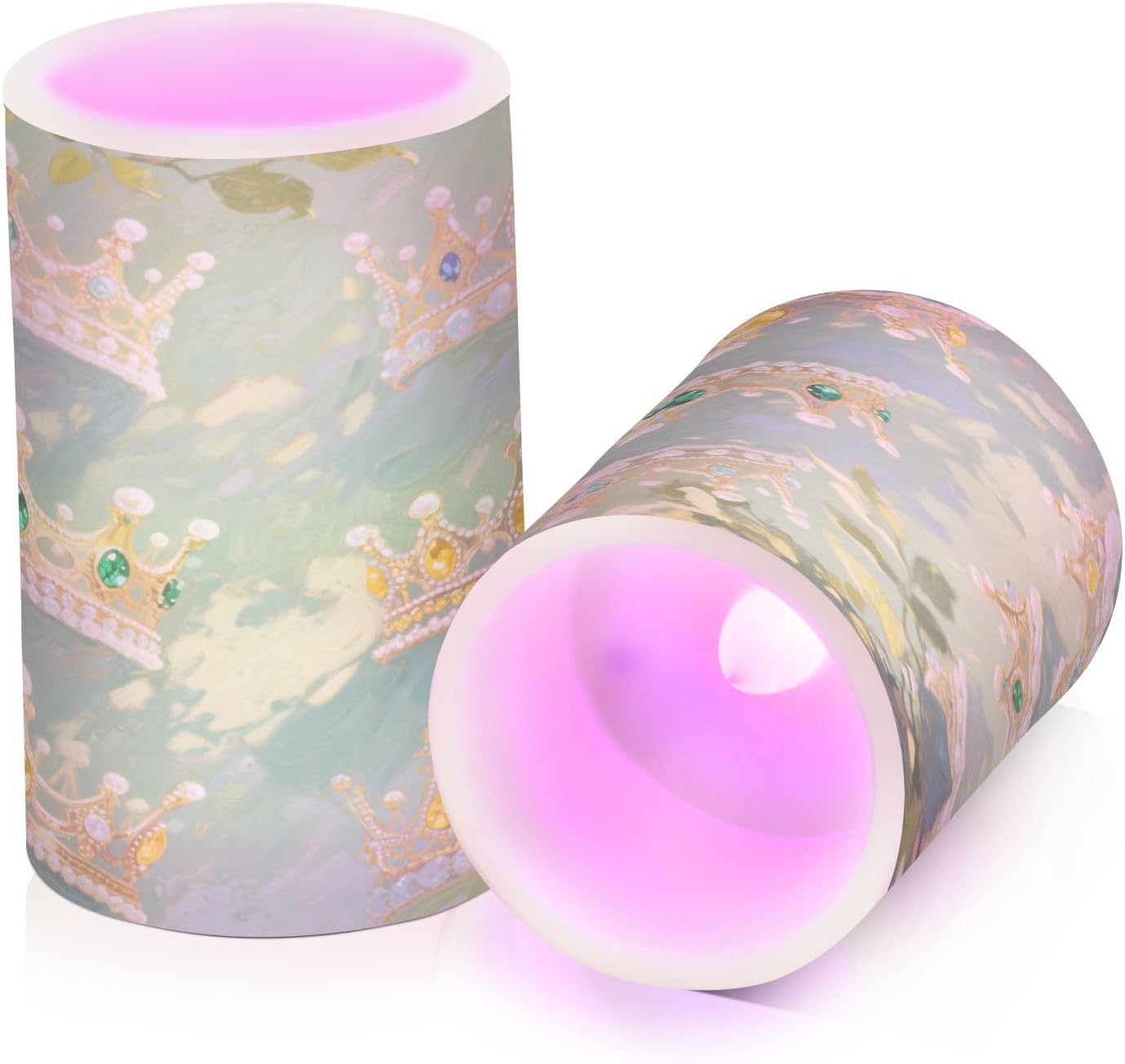 Green Gemstone Crown Decorative Flickering Votive Candles Electronic Lights Windproof with Remote for Thanksgiving Wedding Battery Operated