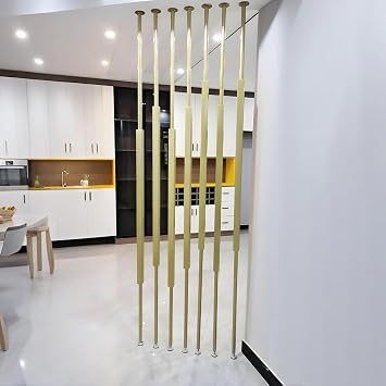 Decorative Gold Metal Partition Wall - Freestanding Floor-to-Ceiling Columnar Divider, Privacy Screen for Office, Entryway & Indoor Spaces10pcs,300cm/118in/9.8ft