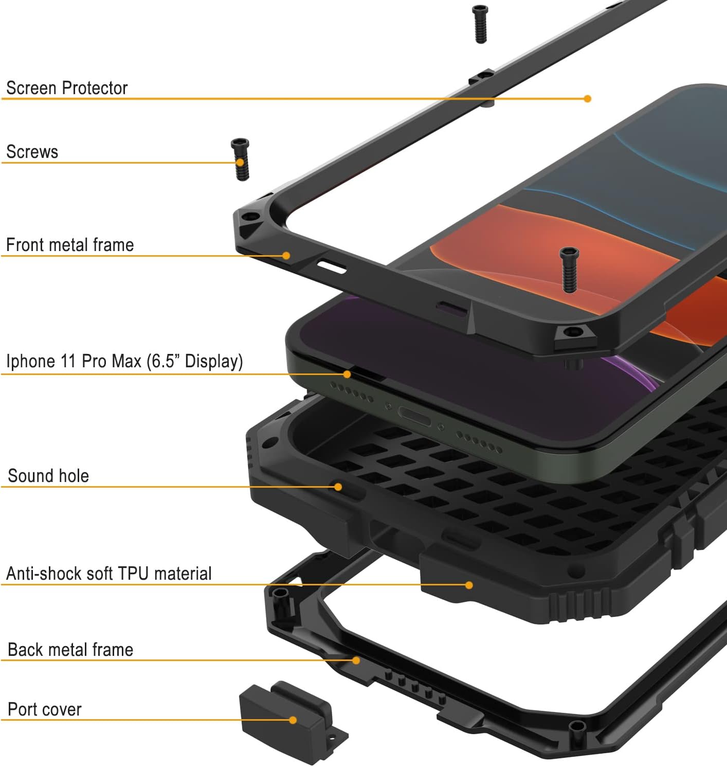 PunkCase for iPhone 11 Pro Max Metal Case [2.0 Series] Heavy Duty Armor Cover | Full Body Aluminum & TPU Design W/Built in Tempered Glass Screen Protector for iPhone 11 Pro Max (2019) (6.5") [Black]
