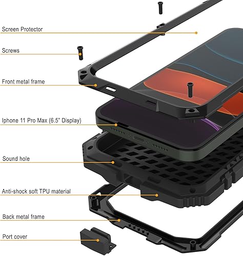 Miniatura 4 de PunkCase Funda de metal para iPhone 11 Pro Max Serie 2.0 Funda de armadura resistente  Diseño de cuerpo completo de aluminio y TPU con protector de