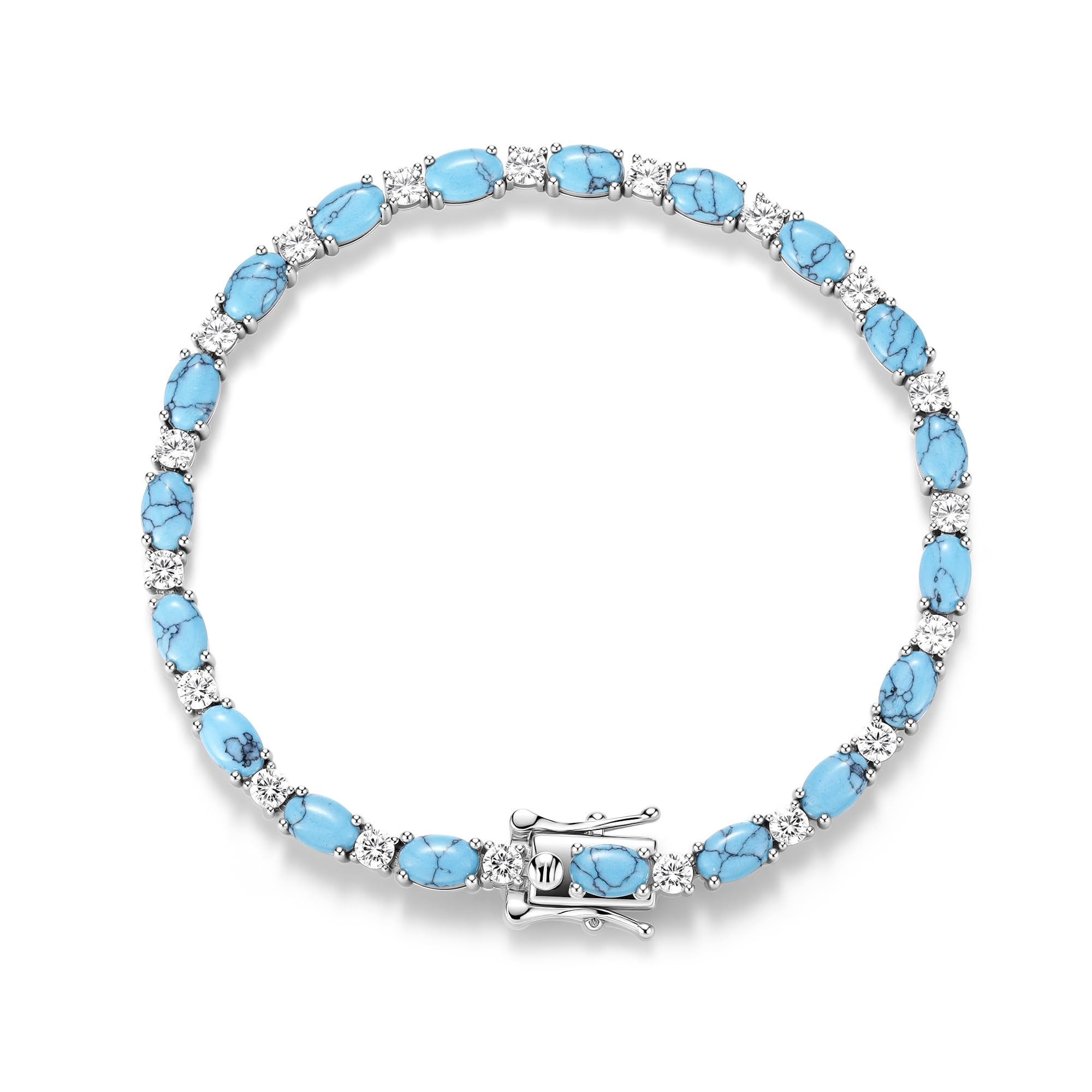 FANCIME Sterling Silver Birthstone Tennis Bracelets Fine Jewelry for Women | Glamour Radiance 4*6mm Oval Gemstones 6.5/7 inch Bracelet Charm Birthday Gifts for Mom Wife Her