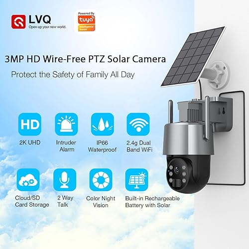 Miniatura 2 de Cámara de seguridad solar Tuya de 2K 3MP, cámara inalámbrica WiFi para exteriores con PTZ de 360°, IP65, cámara de vigilancia alimentada por batería