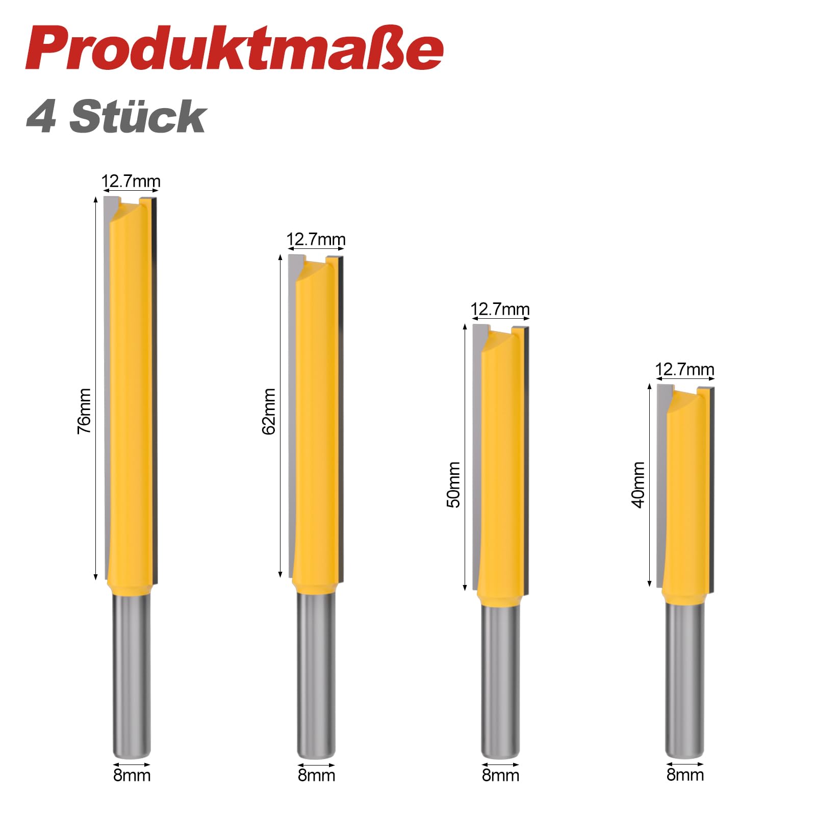 APIELE 4 frese dritte, frese dritte, fusto da 8 mm, fresa per legno, fresa per fresa per legno