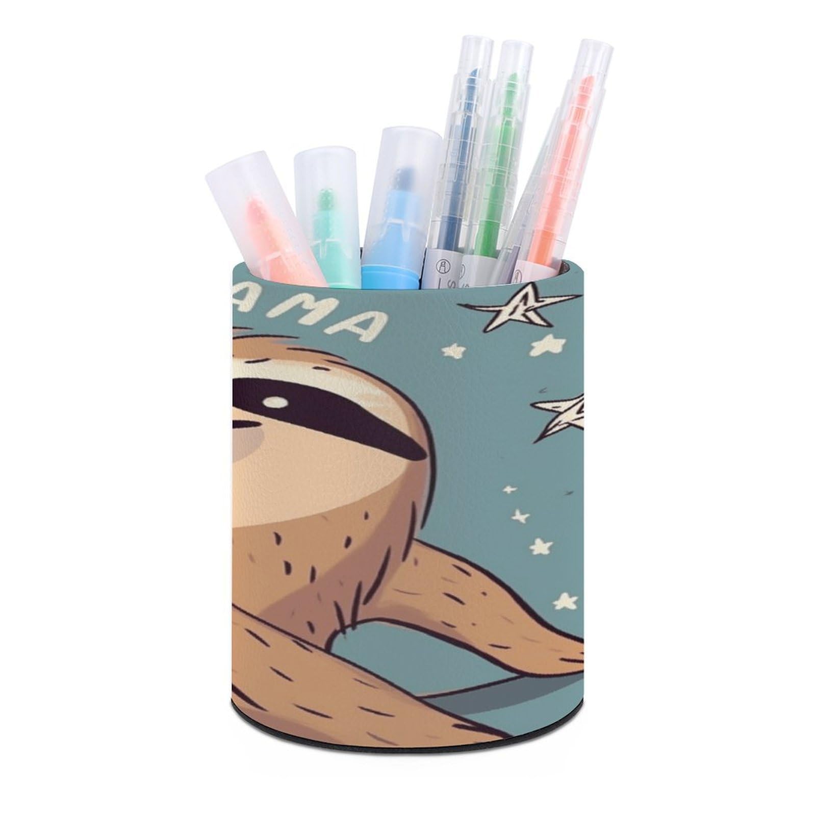 VstaDank Funny Sloth Stars Pen Holder for Desk Makeup Brush Holders Stylish Pen Cup Cute Pencil Cup Round Pencil Holder Decor Brush Scissor Holders for Multifunctional Office Supplies