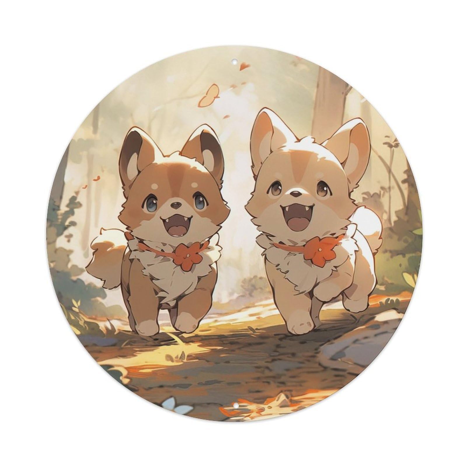 Animal Two Running Puppies Vintage Metal Tin Sign Plaque Wall Decor for Cafe, Club Bar, Office, Garden Metal Poster 8x8Inch