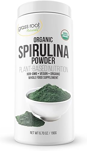 Grass Root Naturals Espirulina orgánica en polvo Espirulina orgánica USDA Superalimento 100 puro no irradiado vegano totalmente natural y sin OMG
