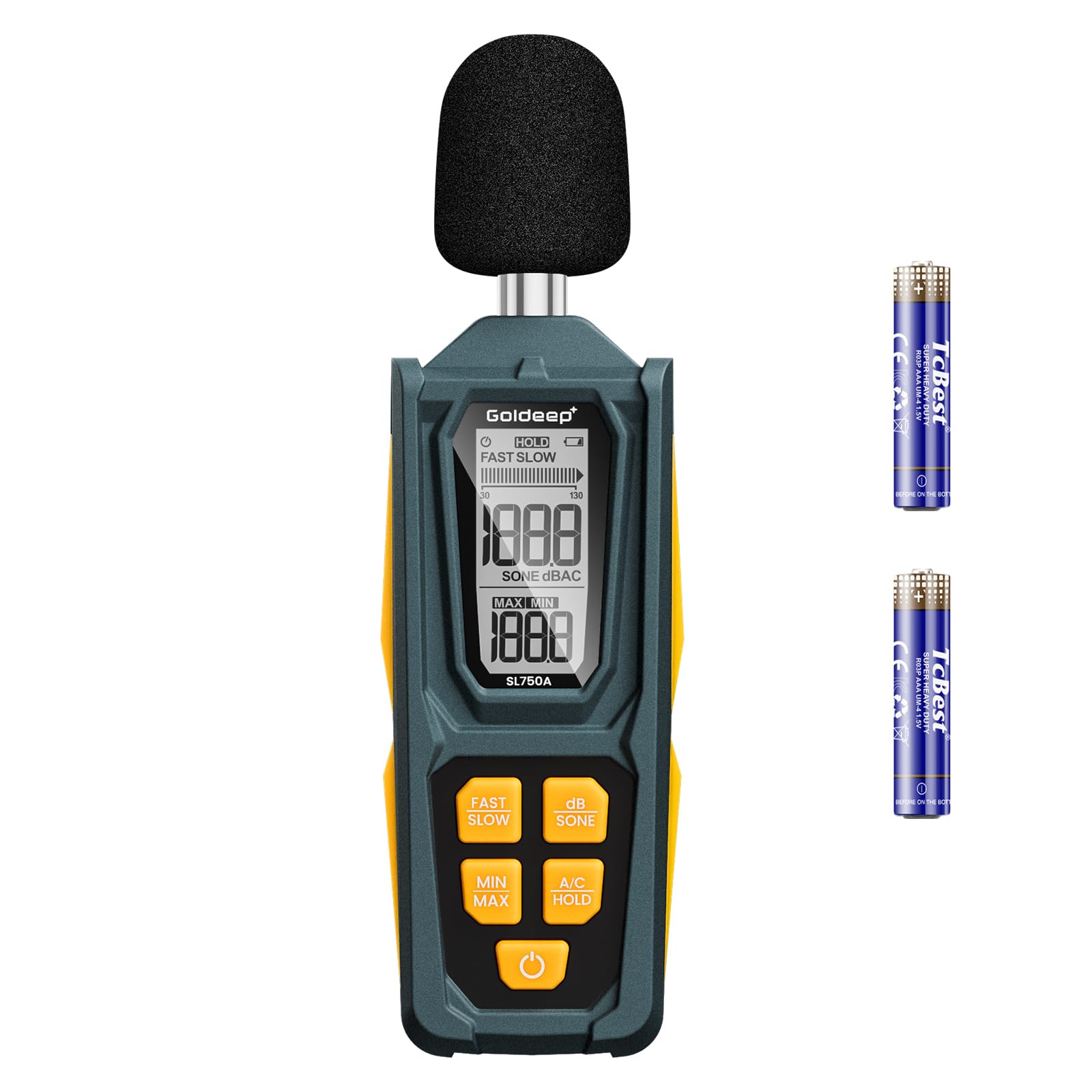 Decibel Meter, Goldeep SL750A Digital Sound Level Meter 30-130dB, A/C Weighted DB Meter with dB/SONE, Fast/Slow, MAX/MIN, LCD Sound Meter for Home, Office, Factory, Neighbor Noise - Ginger Yellow-image-35