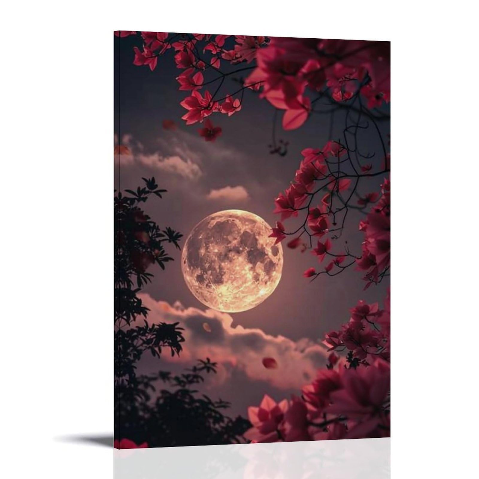 HUERYRYHY Bougainvillea Pink Moon 01 Poster Wall Art Canvas Vintage Aesthetic Painting Decor for Rooms 24x36inch Frame-style