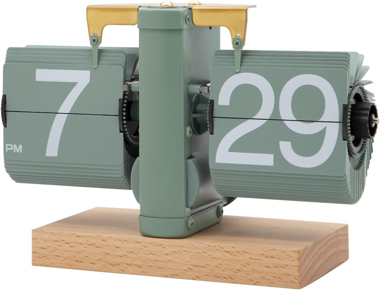 Beech Wood Base Flip Down Clock,Retro Digital Flip Desk Clock,Vintage Auto Flip Clock,Mechanical Clock,Battery Operated Digital Display,Home And Office Decorations(No Battery Included)-Green