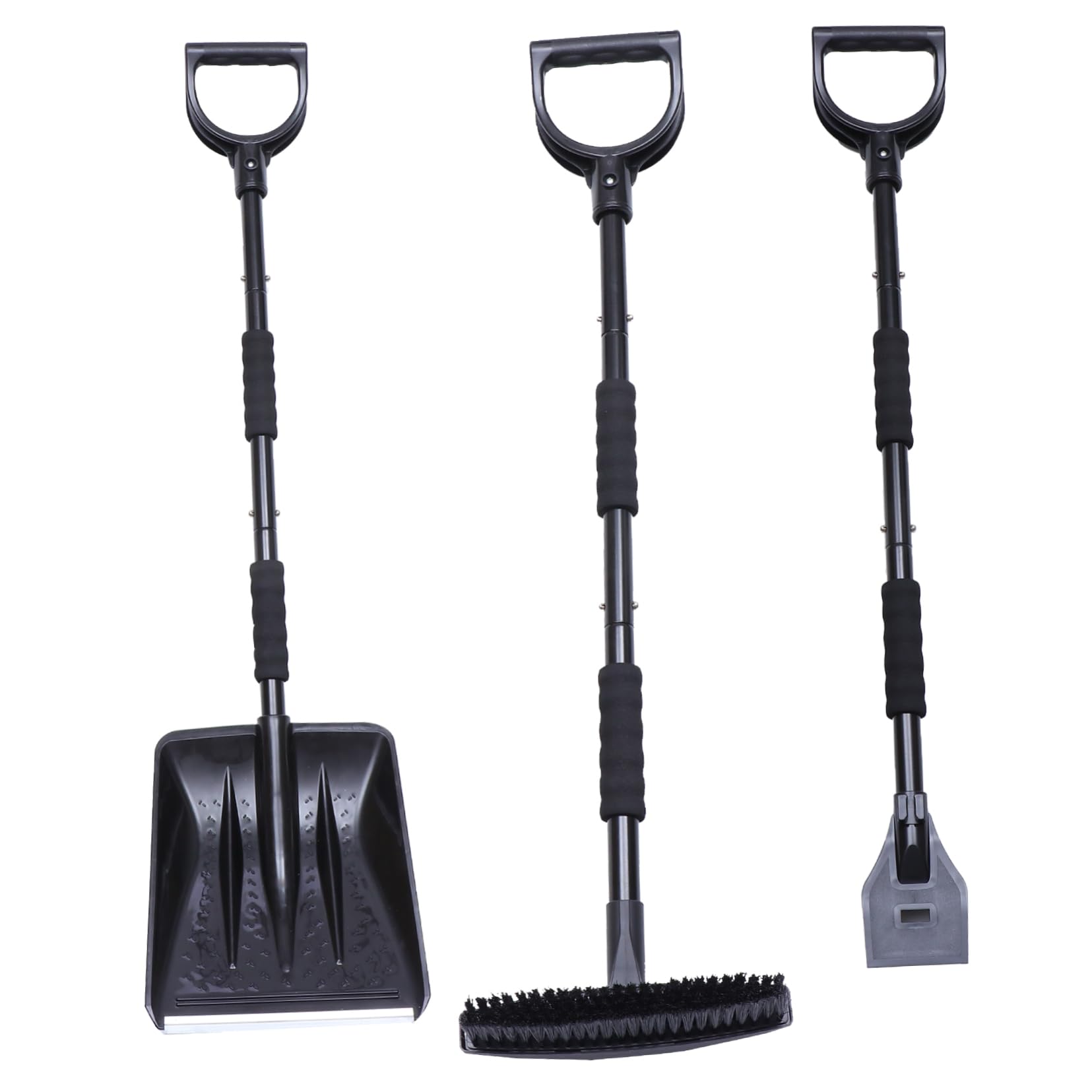 POPETPOP Kit Quitanieves para Coche de 3 Piezas Varilla de Tres Secciones | Negro, Hierro, 1 Set, para Parabrisas y Uso Invernal, Desmontable y Extensible
