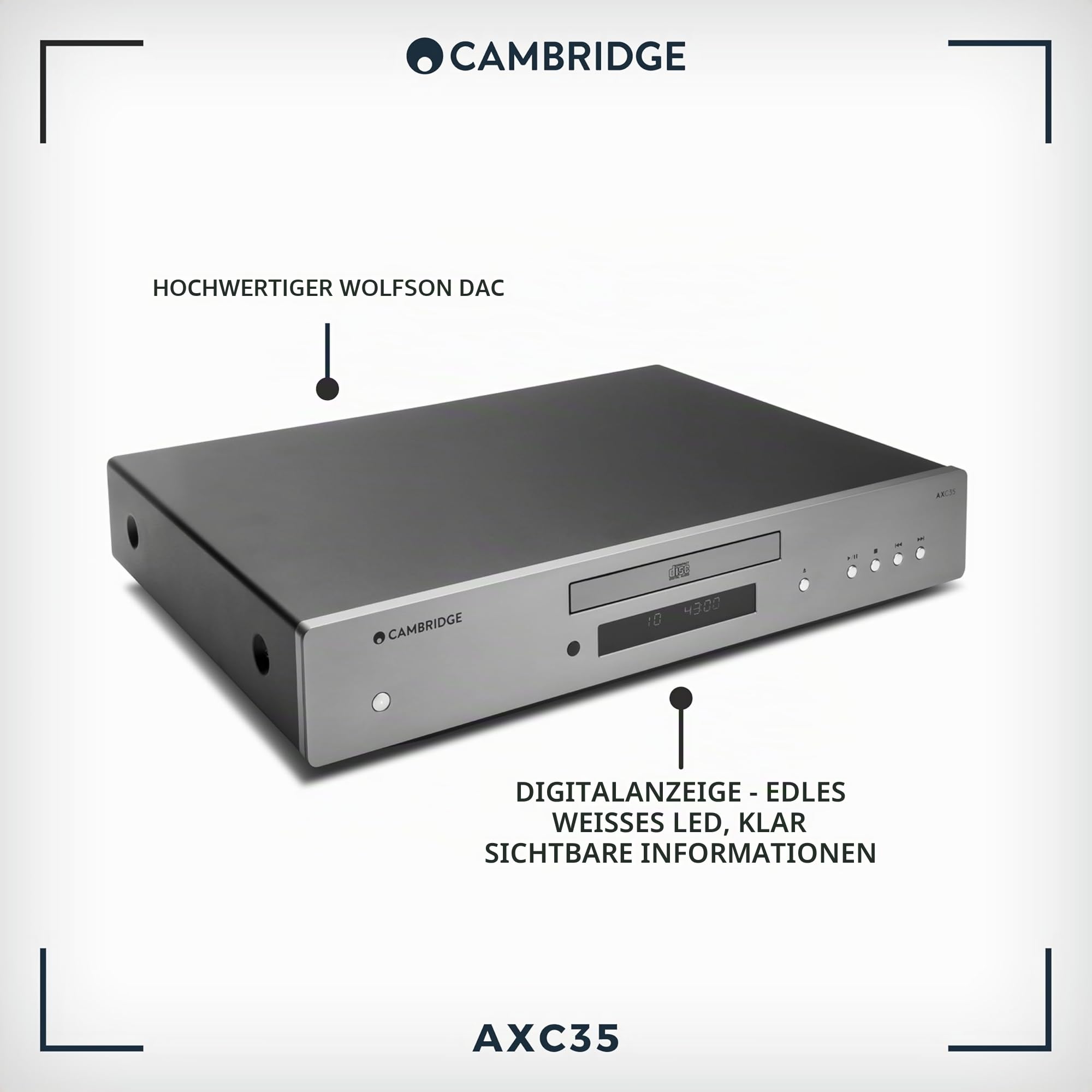 Cambridge Audio AXC35 – CD-Player, HiFi-CD-Player mit lückenloser Wiedergabe, Wolfson DAC & Digitalausgang für Heimstereoanlage – Lunar Grey