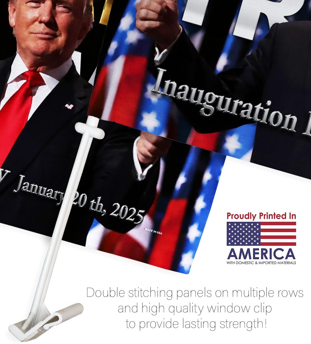 Inauguration Day 2025 Flag Trump Car Flags Bandera Para Carros Window Clip Pole Mount Kit President 47 Auto Decor MAGA Decorations Make America Great Again Republican Gift Made In USA