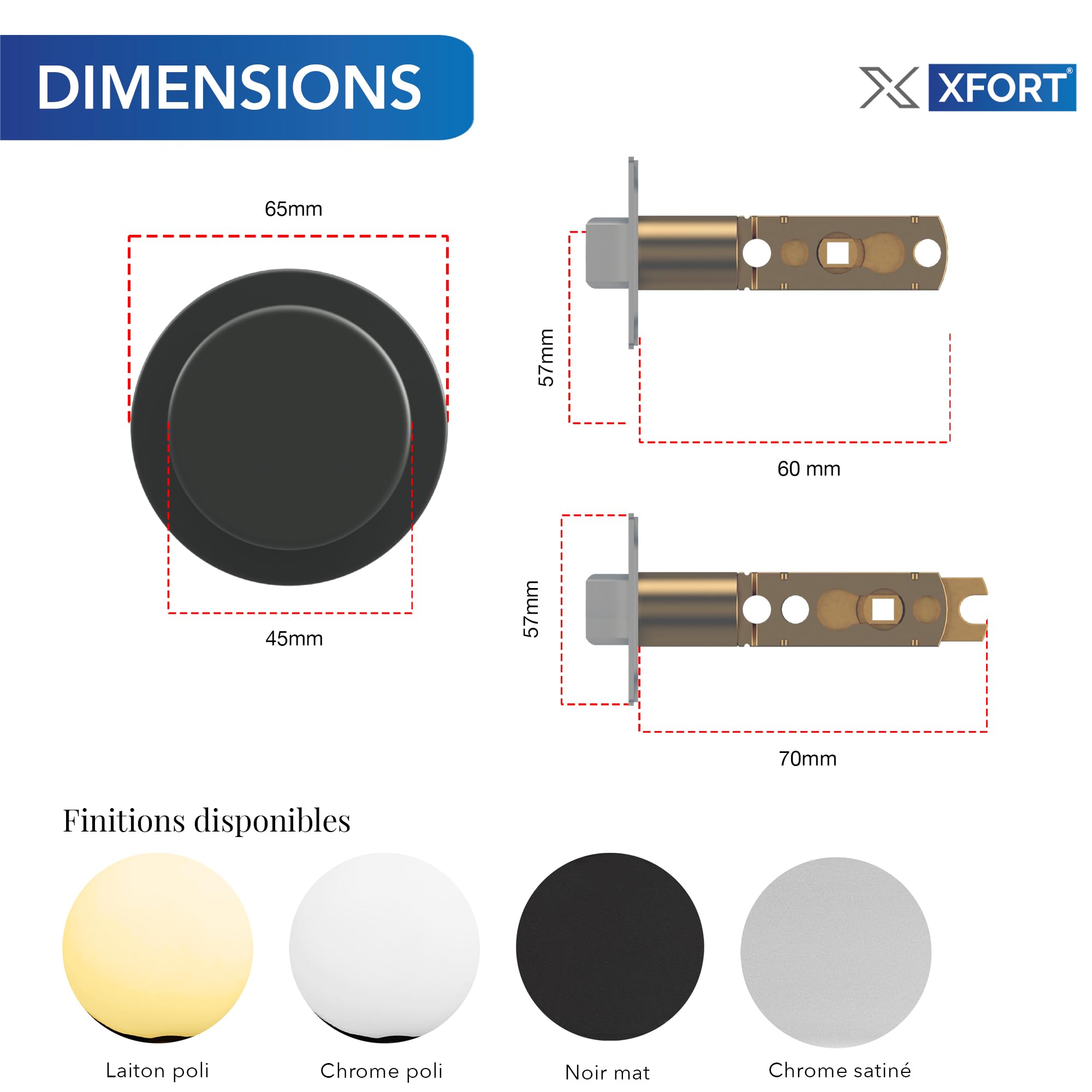 XFORT Tulip Privacy Knob – Poignée à Condamnation pour Portes Intérieures en Bois – Bouton Poignée de Porte pour Salle de bain, WC et Toilettes – Finition Chrome Satiné – Kit Complet