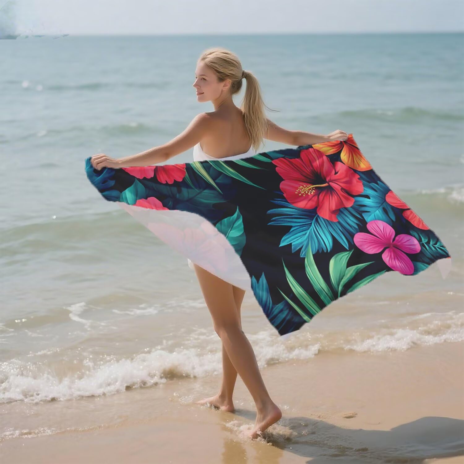 Toalla Playa Microfibra 150x200 Planta Diseño Super Absorbente Sin Arena Toalla Playa, con Cuerda Elástica, Ligero, Hombre, Mujer Ideal Toallas de Baño, Aplicable Gimnasio,Viajes, Natación, Color p403