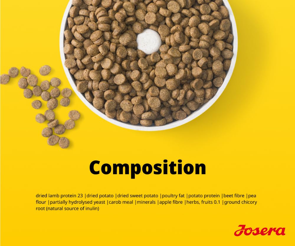 JOSERA Mini jagnięcina dla dorosłych (3 x 3 kg), sucha karma premium dla dorosłych psów małych ras, ze słodkimi ziemniakami, ziołami i owocami, małe krokiety, ekstra tolerowana, bez zbóż, 3 sztuki w