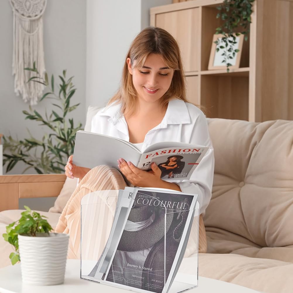 UNICRAFTALE Porta riviste in acrilico trasparente titolare organizzatore di giornali con maniglie scatola di immagazzinaggio rettangolare per ufficio camera da letto casa