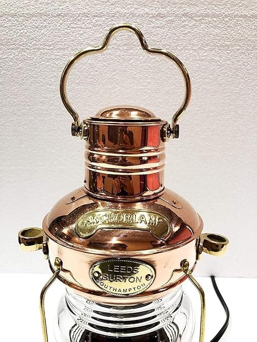 14” Nautical Ship Lamp – Antique Copper & Brass Electric Lantern, Vintage Maritime Decorative Light for Home, Office, Boat & Coastal Decor