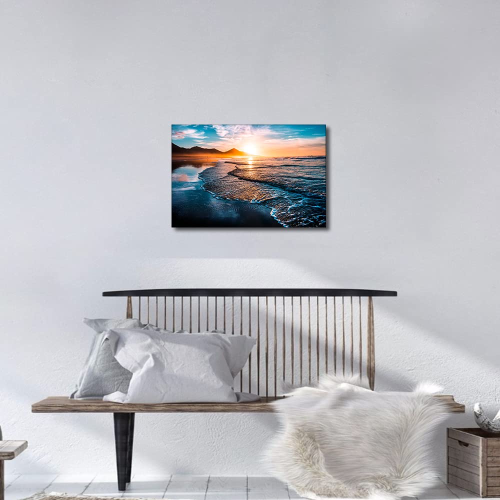 TISHIRON Canvas Wall Art Framed Ocean Beach Painting Decor for Living Room Bedroom Bathroom Wall Décor Seaside Scenery Dining Room Decorative 18X12in - Image 3