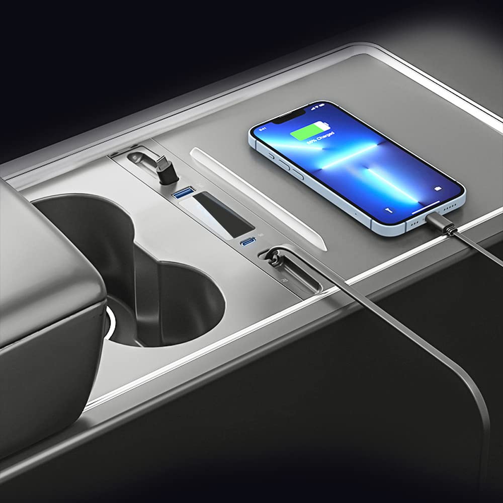 4 in 1 Hub USB Console Centrale Docking Station con Cavo di Ricarica Retrattile Adattatore Multiport 27W PD Ricarica Rapida per
