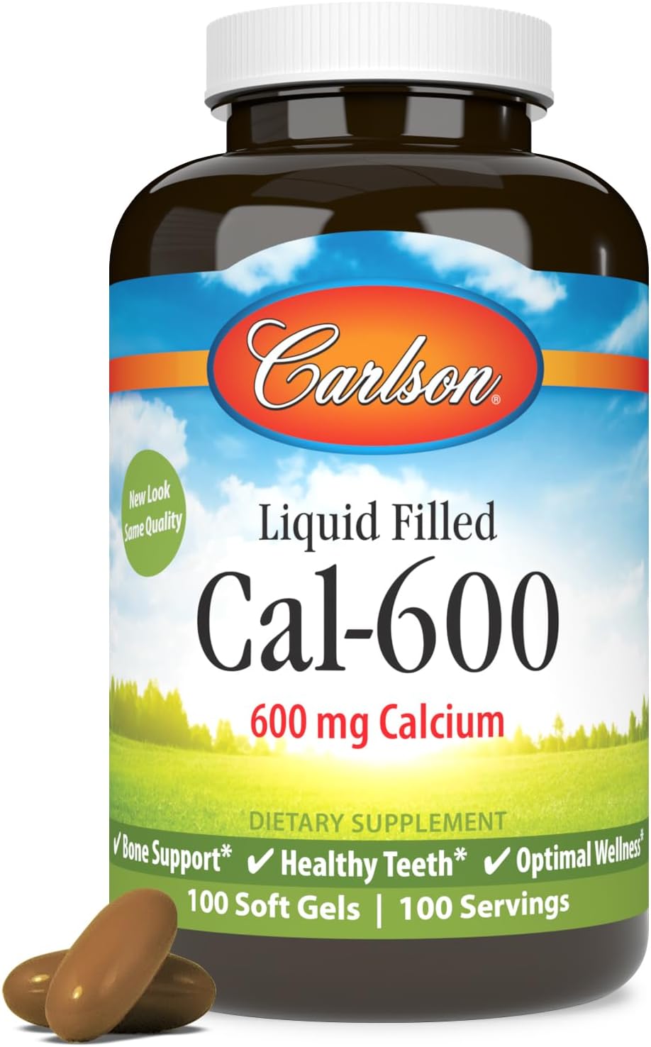 Carlson - Cal-600, 600 mg Calcium, Bone Support, Healthy Teeth & Optimal Wellness, 100 Softgels
