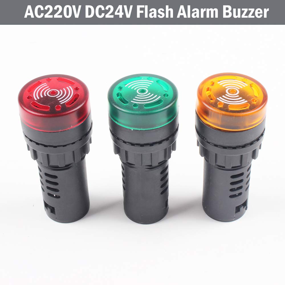 Indicatore luminoso rosso/giallo/verde con cicalino AC/DC 24V/220V, montaggio a pannello 22 mm, per pannello elettrico