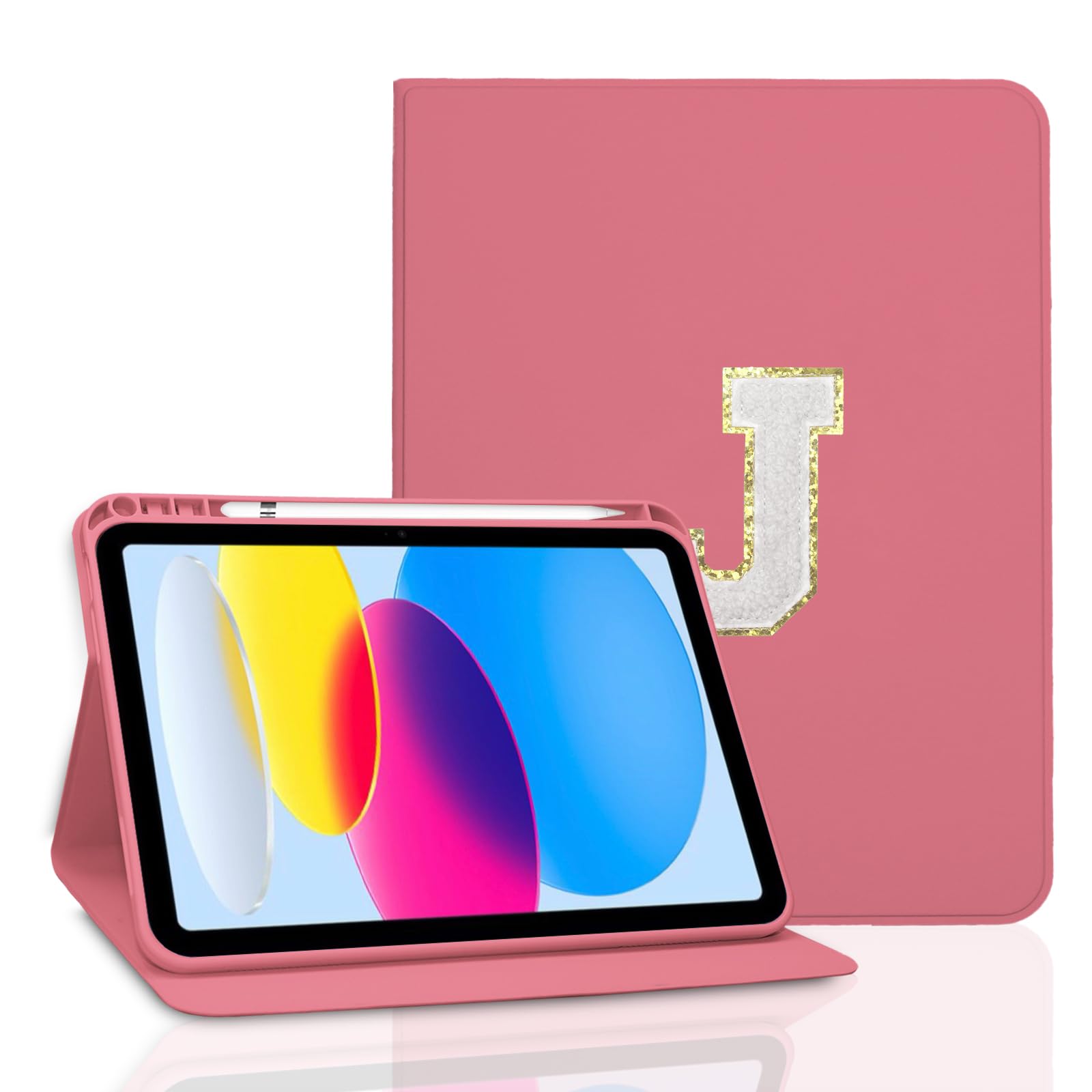 TopPerfekt Case for iPad 11th (A16) 11-inch 2025 / iPad 10th Generation 10.9-inch 2022, Initial Chenille Letter Suture, Cute Case with Auto Sleep/Wake