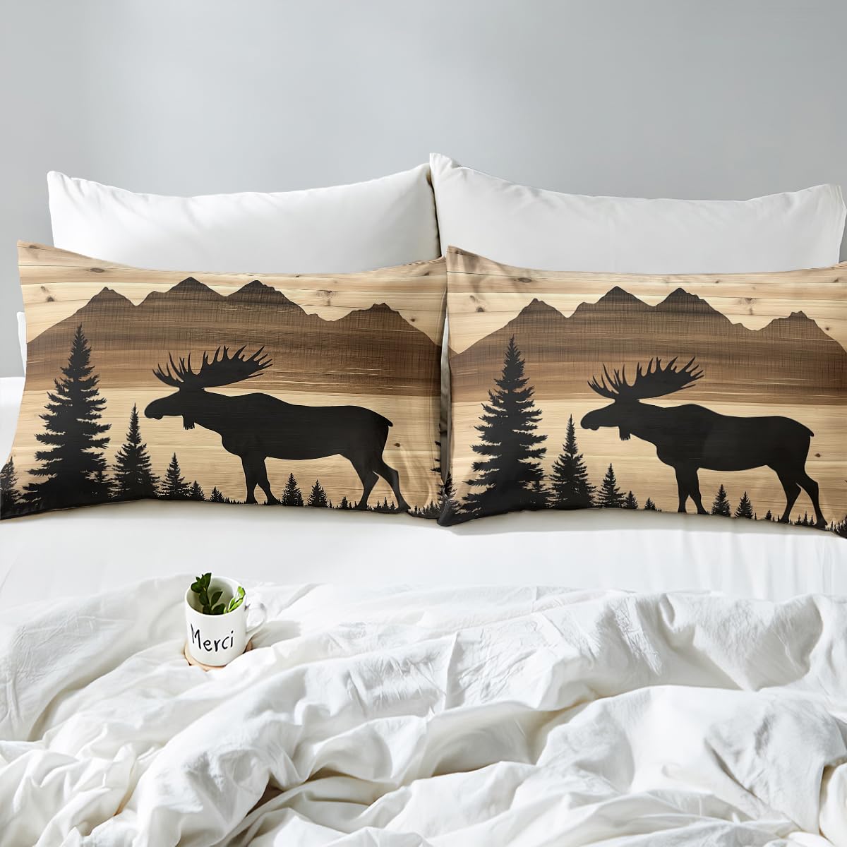 Homewish Juego de sábanas para cama de matrimonio con diseño de ciervo de caza, ropa de cama rústica para cabaña y cabaña, juego de sábanas de 4 piezas