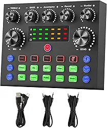 Placa de som externa USB portátil com transmissão ao vivo, placa de áudio