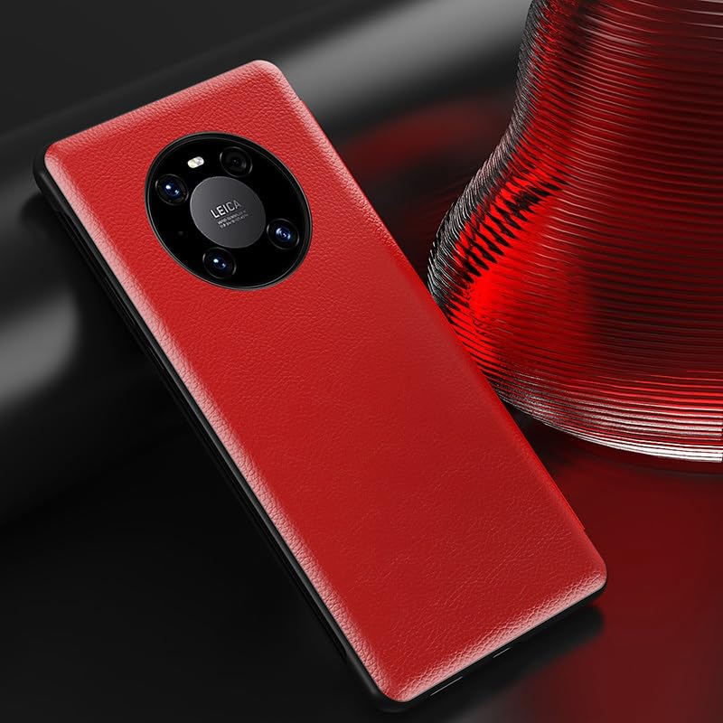 for Huawei Mate 40 Pro/40E Pro Case View Clear Smart Window,Luxury Flip Slim Mirror Hard PC Leather Flip Shockproof Protective Cover for Huawei Mate 40 Pro/40E Pro Phone Case(Vermelho)