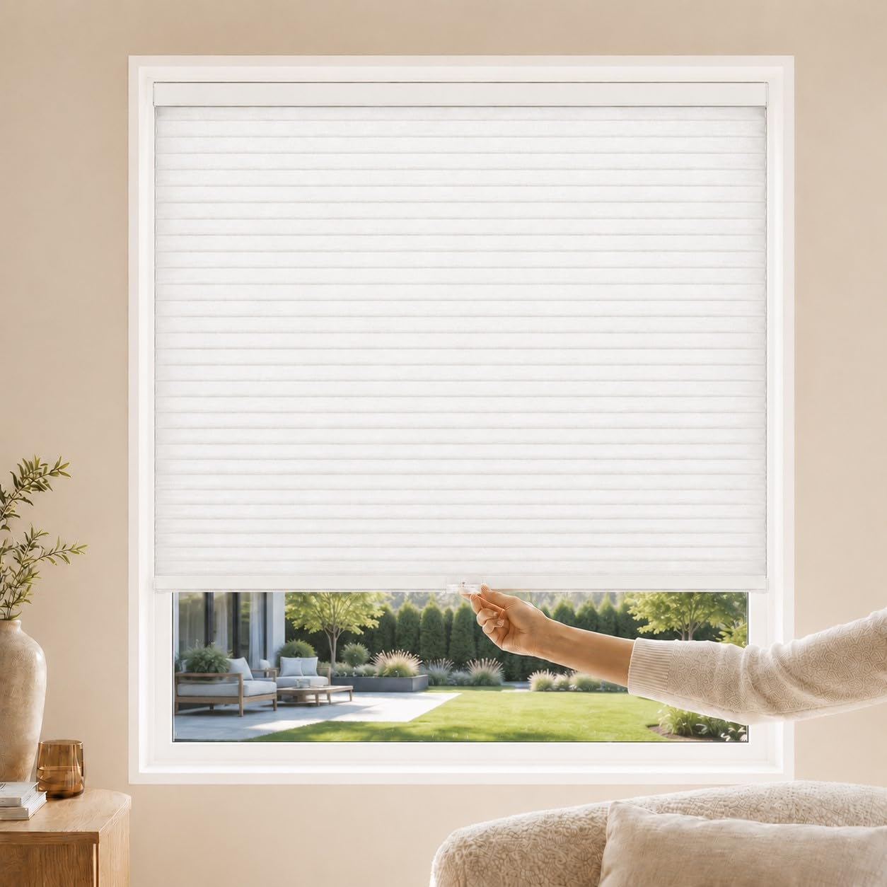 Chicology Privacy Single Cell Window Blind, Polyester, Morning Mist, 38" W x 48" H