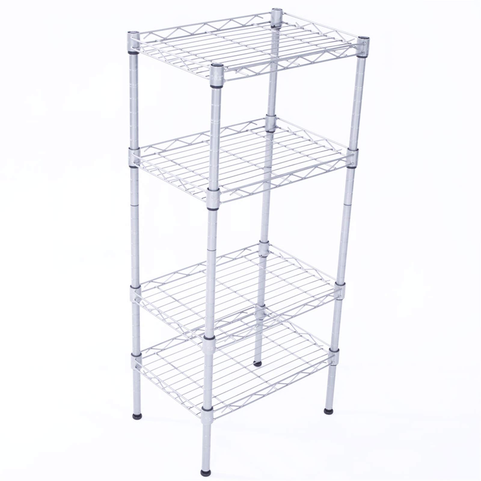 VolowooStorage Shelf Wire Shelving Unit,Rectangle Carbon Steel Metal Storage Rack,Assembly Commercial Grade Adjustable Steel Wire Shelving Rack (Silver Gray, 4-Tier)