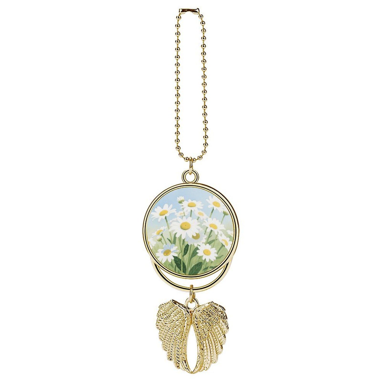 Watercolor Daisy Car Pendant Car Rearview Mirror Pendant Custom Photo Car Hanging Ornament Car Rear View Mirror Hanging Accessories Angel Wing Car Charm Gift for Men Women