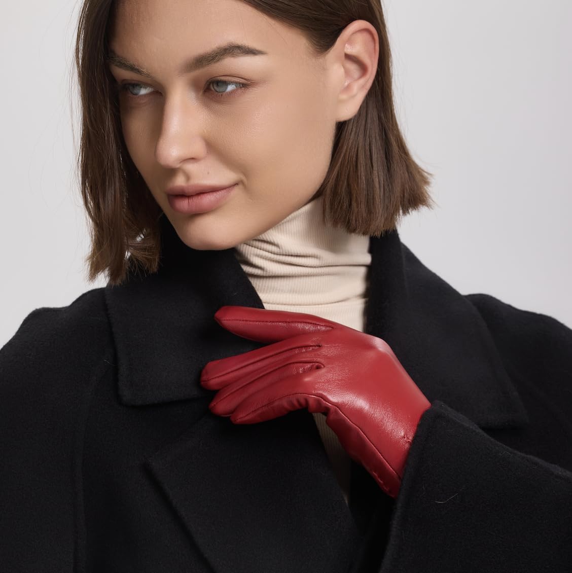 Womens Winter Leather Gloves -TouchScreen Warm Wool Lined Texting Driving Gloves - Image 4