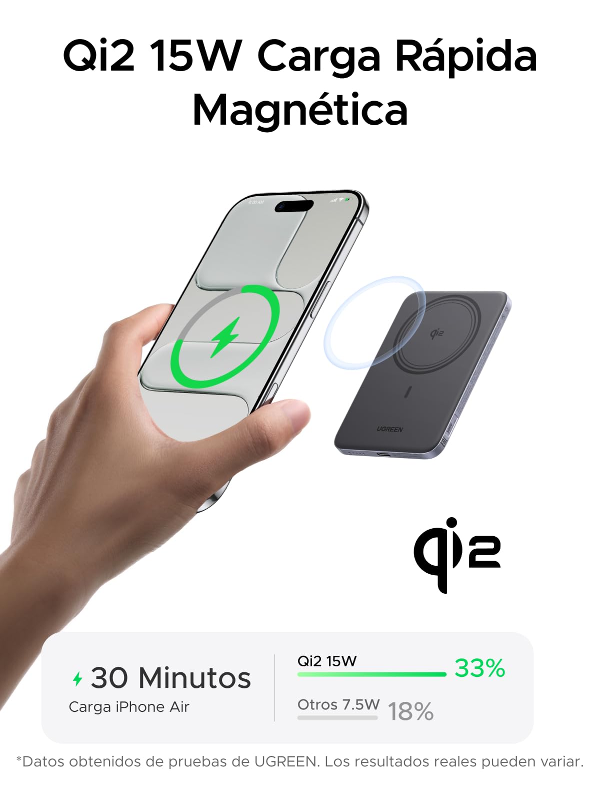 UGREEN MagFlow Air Qi2 15W Ultradelgado Power Bank Magsafe 5000mAh (Gris) | Batería Externa Inalámbrico Magnético Carga Rápida USB C PD 20W Compatible con iPhone 17 16 15 14 13 12 Air Plus Pro Max