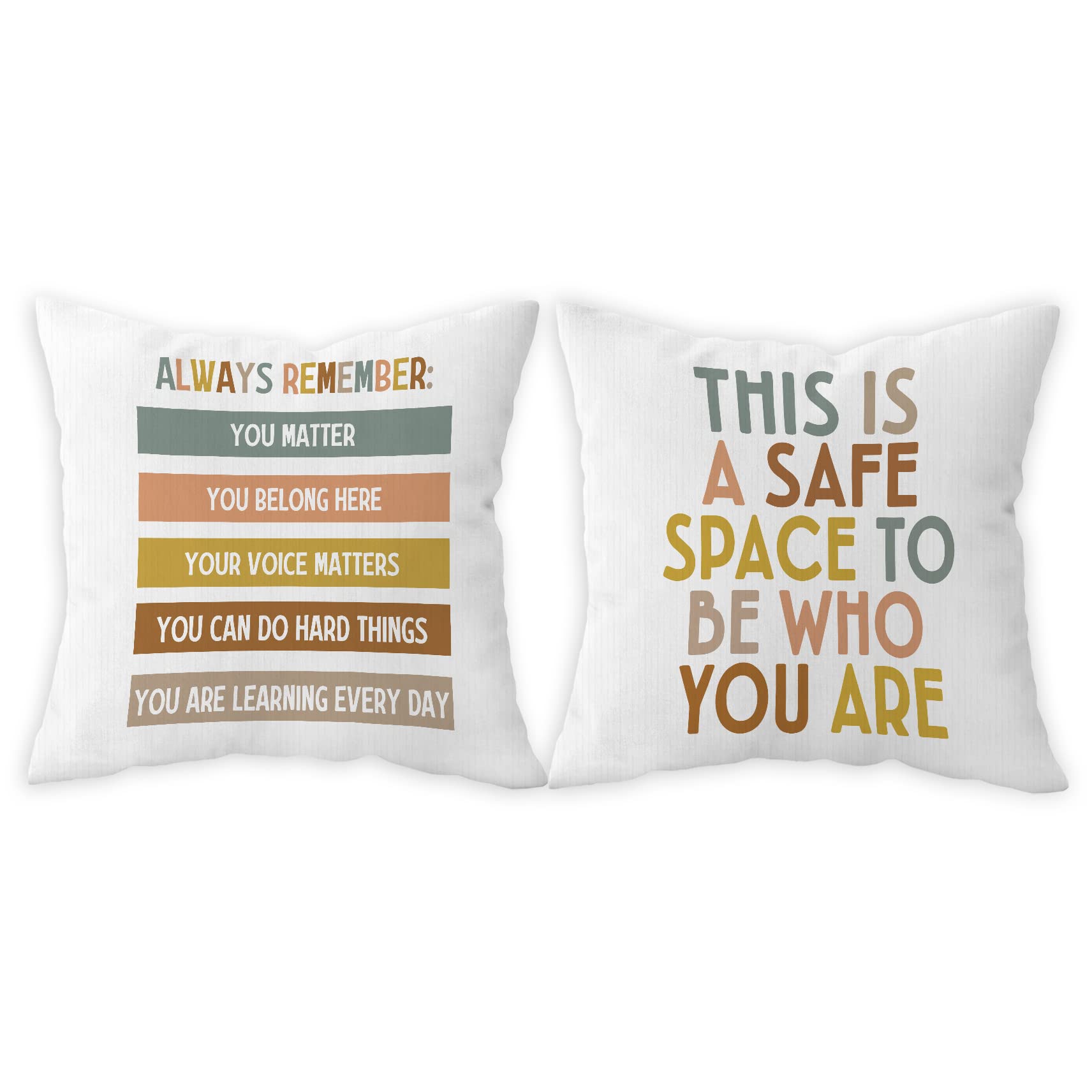 FLDAS Inspirational Quotes This is a Safe Space to Be Who You are Decorative Throw Pillow Covers,Positive Quotes Pillow Case Covers for Home Bedroom,Teens Girls Boys Kids Gifts,18×18 Inch Set of 2