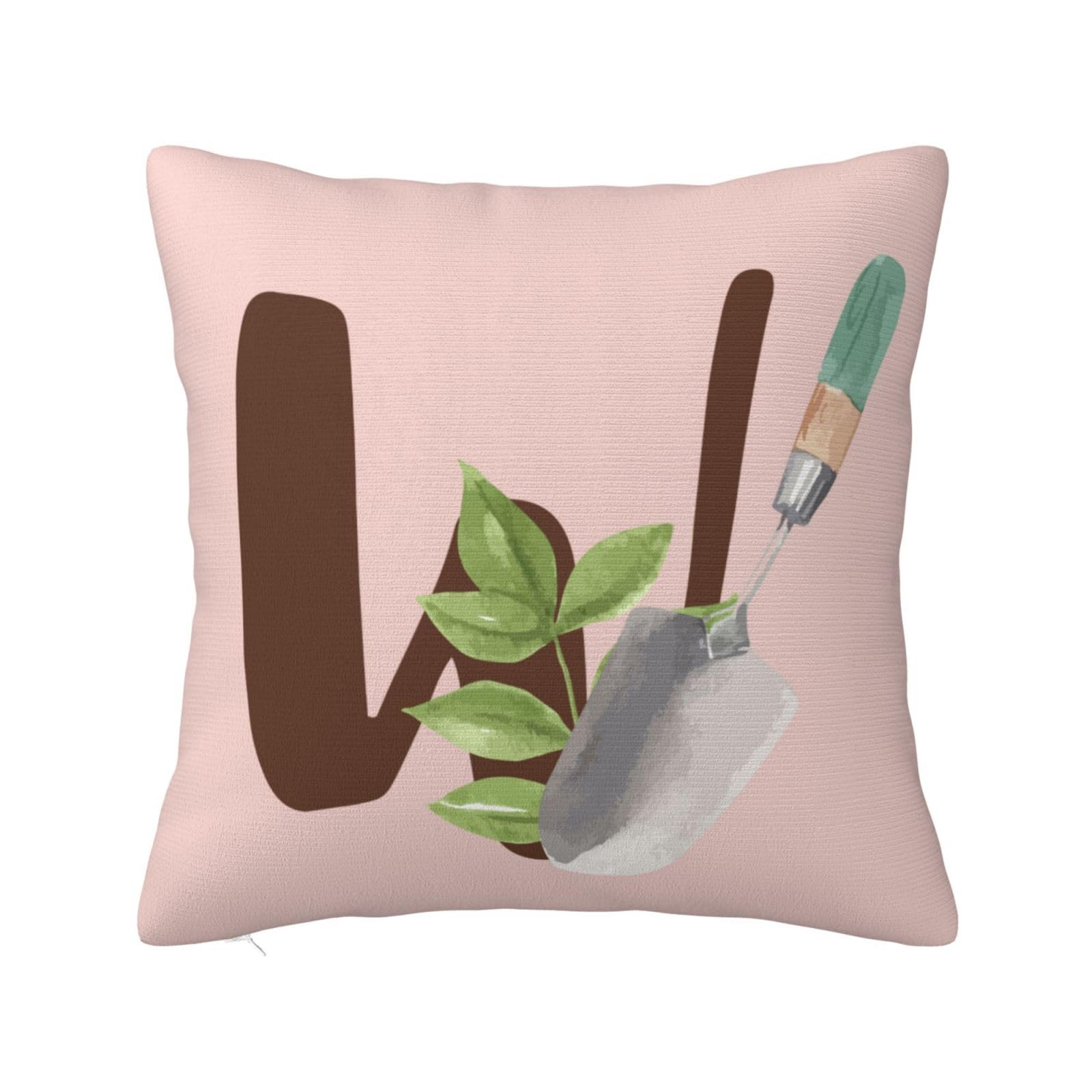Personalised Initial Square Cushion Covers Pink Throw Pillow Covers with Print Your Text/Name, Customised Cute Letter Decorative Pillowcase for Women Girls Bedroom Office Couch Sofa Chair, Letter W