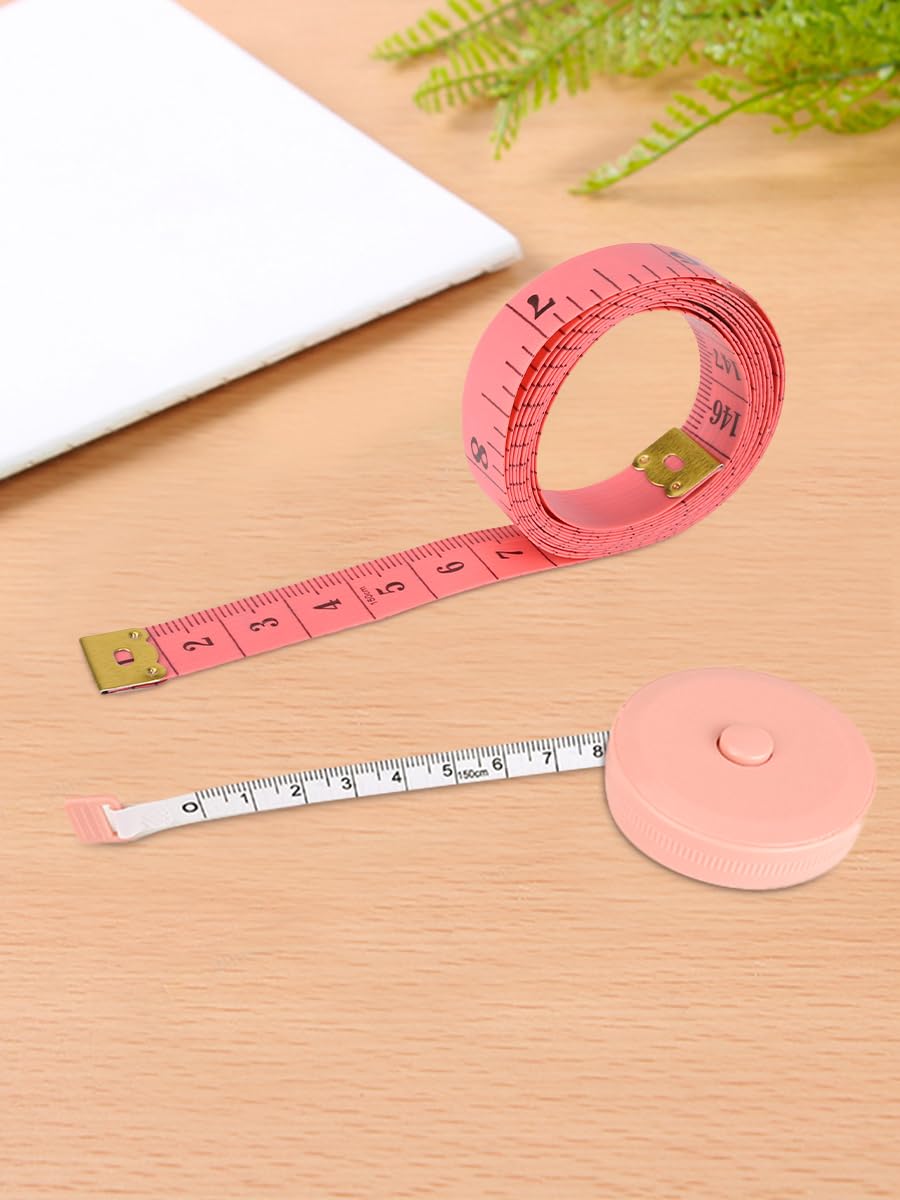 2 PCS Measuring Tape for Body,Soft Measure for Body Sewing Fabric Tailor Cloth Craft Measurement，60 Inch/1.5M Black Retractable Dual Sided Measure Set,Pink