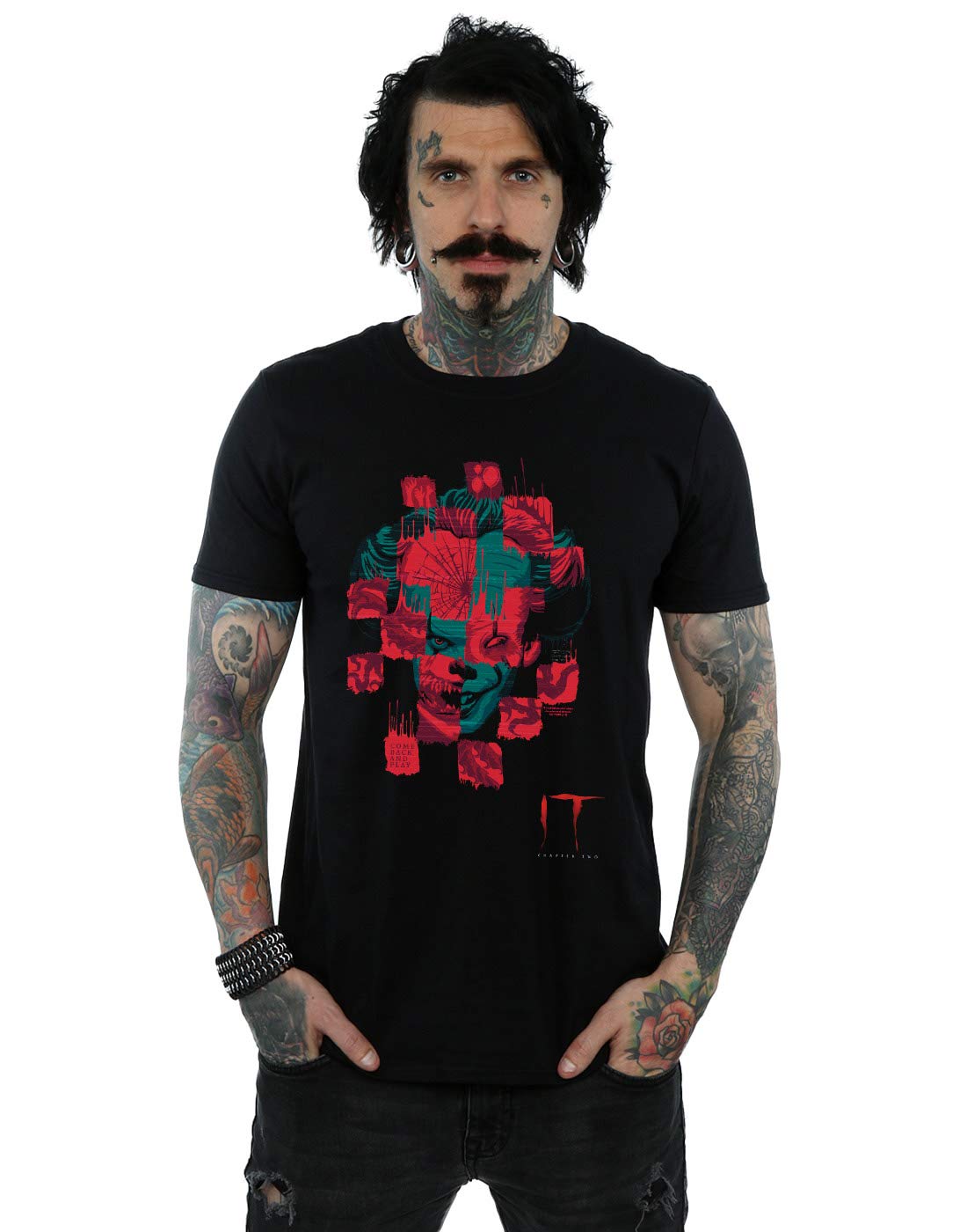 Absolute Cult Men's Black It Chapter 2 Pennywise Face Collage T-Shirt Medium