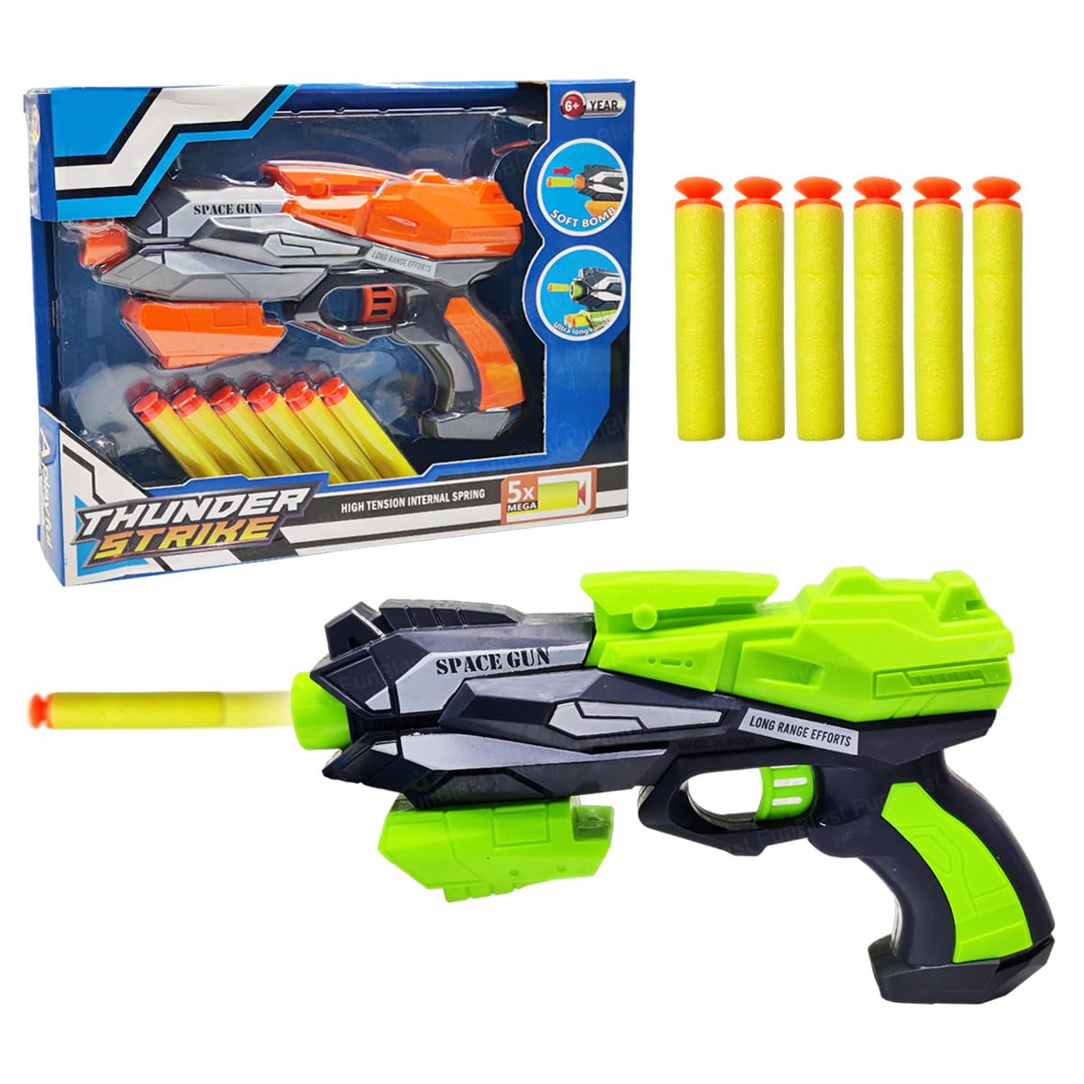 FunBlast Thunder Strike Gun Toy - High Speed Manual Soft Bullet Gun with 6 Foam Bullets - Long Range Shooting Darts Gun Toy for Kids, Boys, Children, Toy Gun Pistol for Kids (B0CPPLNSWD) Amazon Price History, Amazon Price Tracker