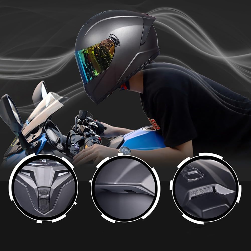 Casco Integrale Moto Bluetooth,Caschi Moto Scooter Racing Uomo con Integrale Doppia Visiera Anti Nebbia,Casco Moto Full Face Omologato ECE,Casco Moto Leggero per Donna Uomo 55~64cm