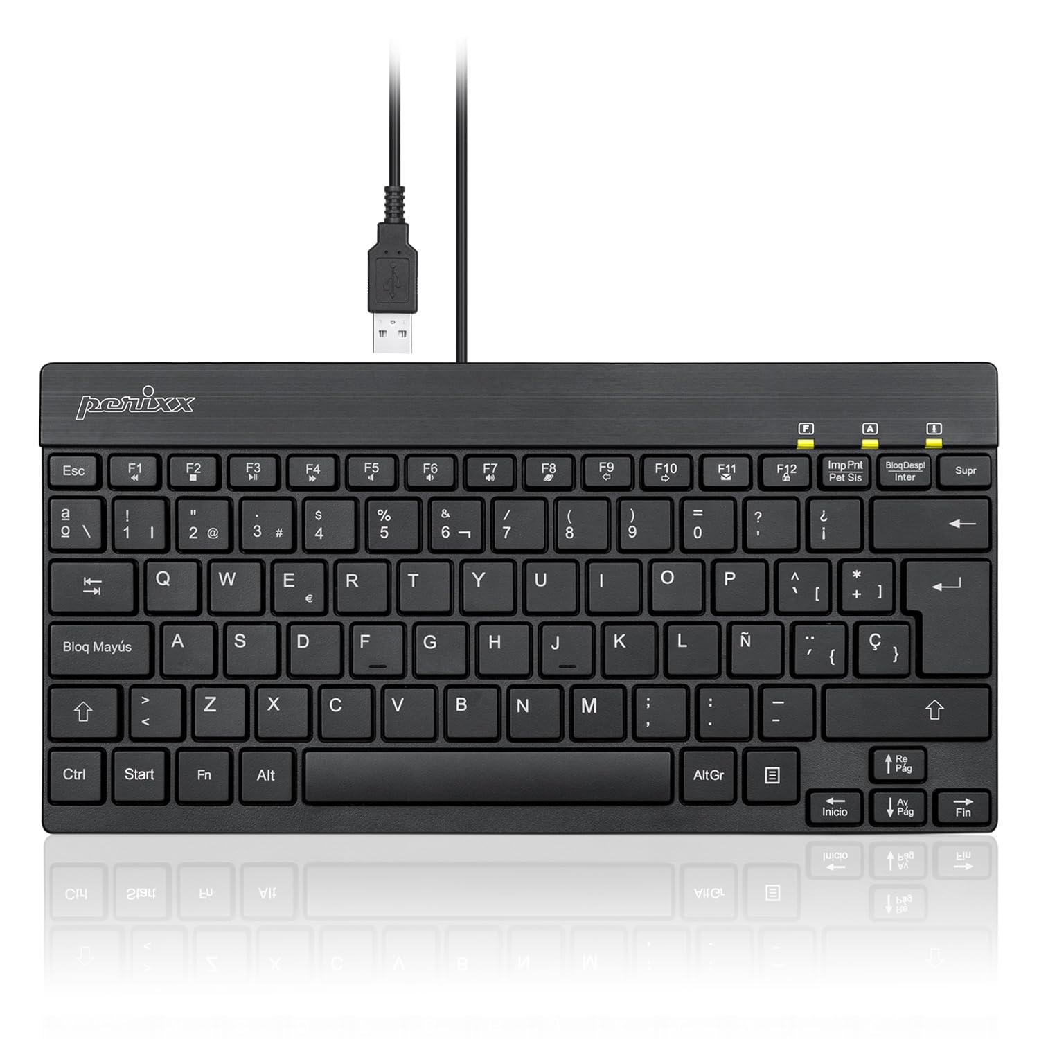 Perixx PERIBOARD-426ES Mini Teclado con Cable USB - Negro - QWERTY Español,Black