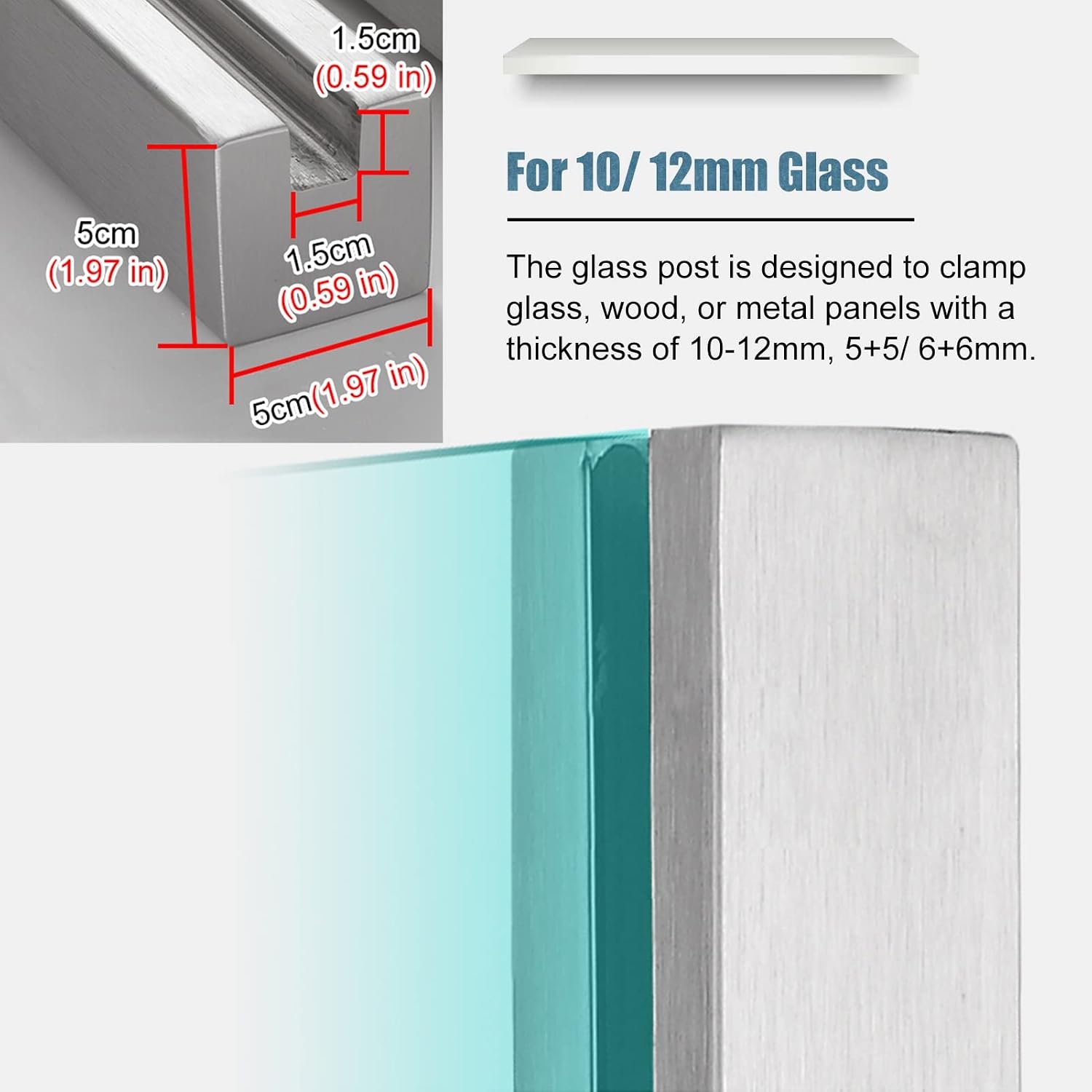 Outdoor Patio Balcony Deck Glass Railing Post - 304 Stainless-Steel Glass Panels Deck Railing System - Square Glass Balusters Post (Color : Corner Post, Size : 55cm/1.8ft)