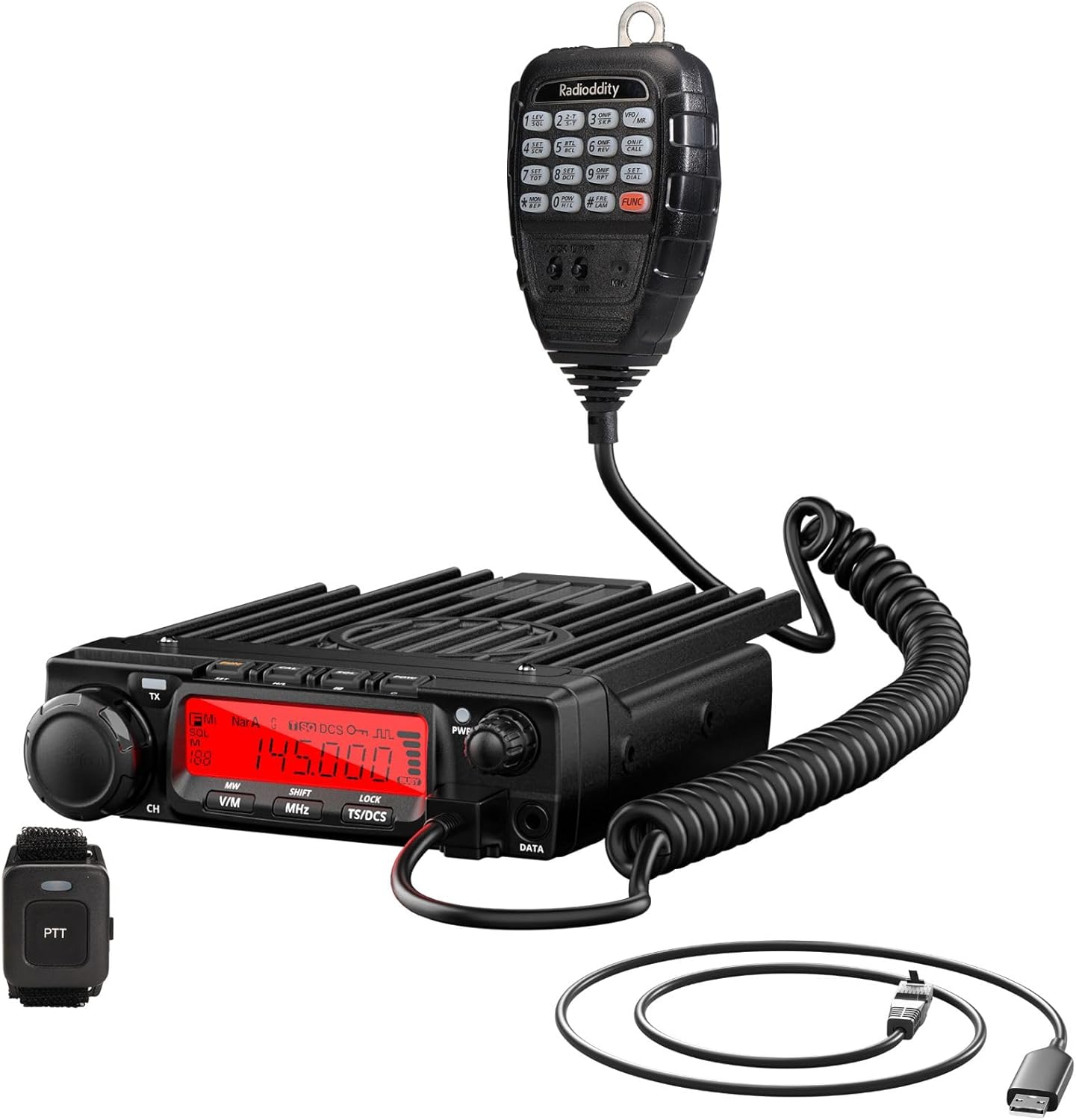 Radioddity VB70-B 70W Mobile Radio Transceiver + Radioddity PC005 Programming Cable