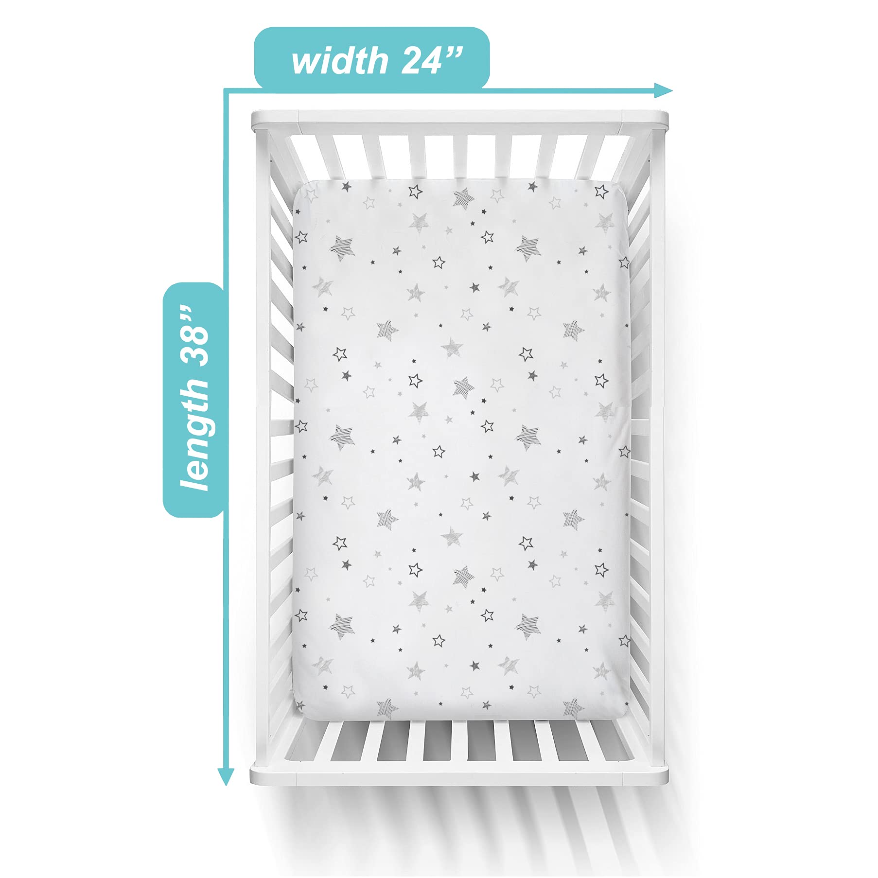 American Baby Company Spannbettlaken für Kinderbett, 61 x 96,5 cm, weich, atmungsaktiv, neutral, 100% Baumwoll-Jersey, tragbar, super Sterne, für Jungen und Mädchen, passend für die meisten Pack N