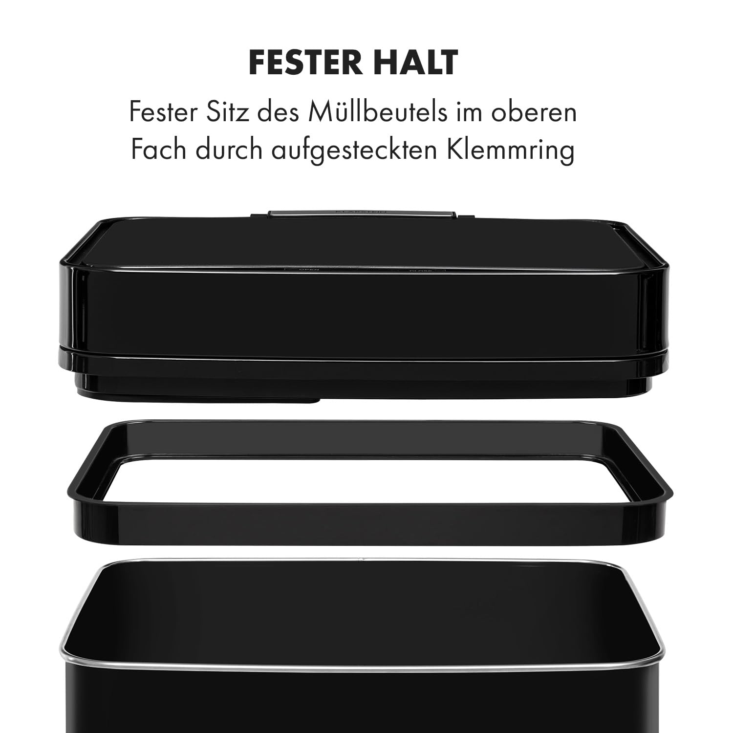 Klarstein Royal Trash Sensor-Mülleimer, 72 L Volumen in 4 Behältern, Restmüll & Recycling-Abfälle: 43 & 2 x 12,5 L, Bio-Eimer mit Deckel: 4 L, automatisches Öffnen und Schließen, Glänzend schwarz