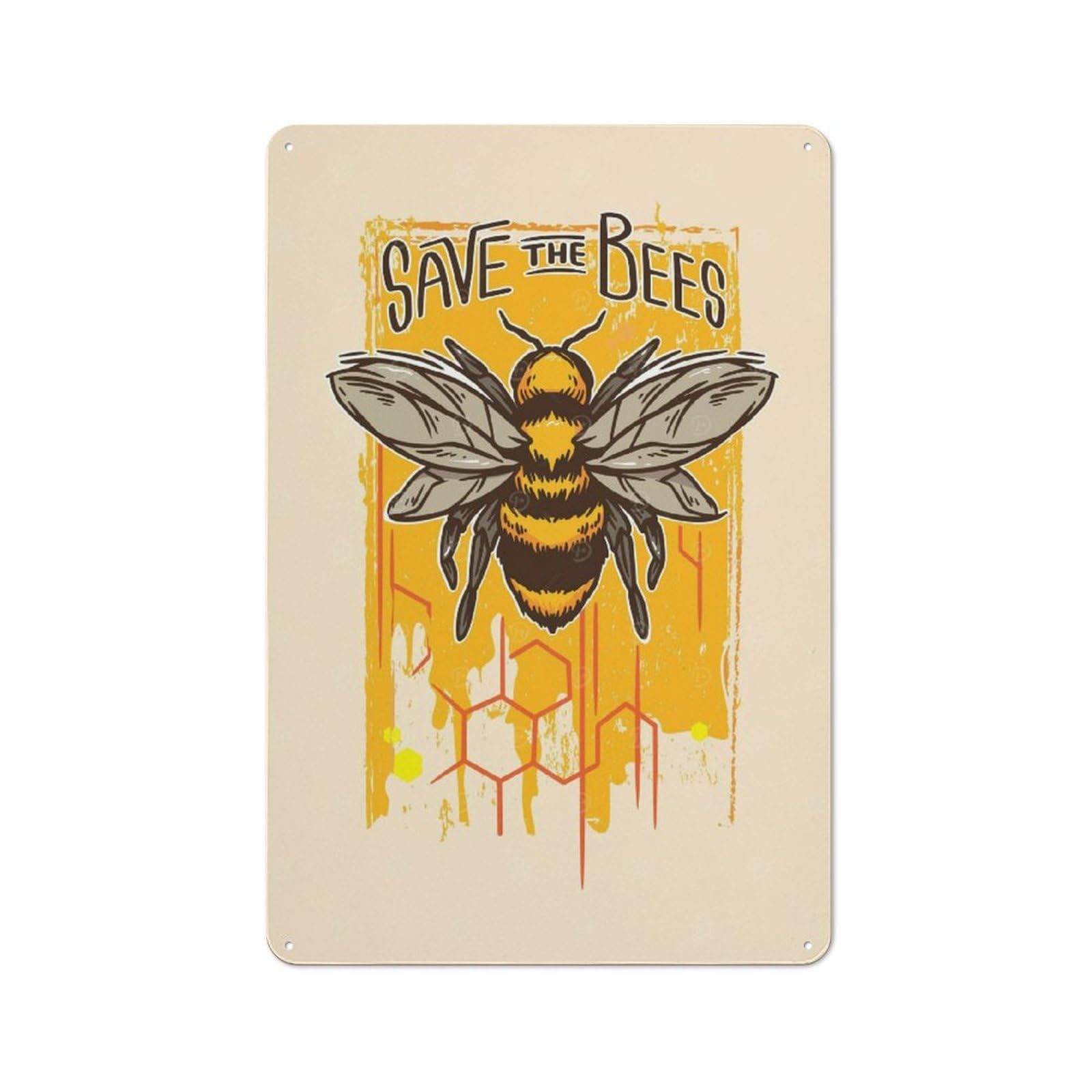Save The Bees Tin Sign 30x20cm, Garage Style Workshop Wall Decor for Garage, Workshop, Shed Or Utility Room