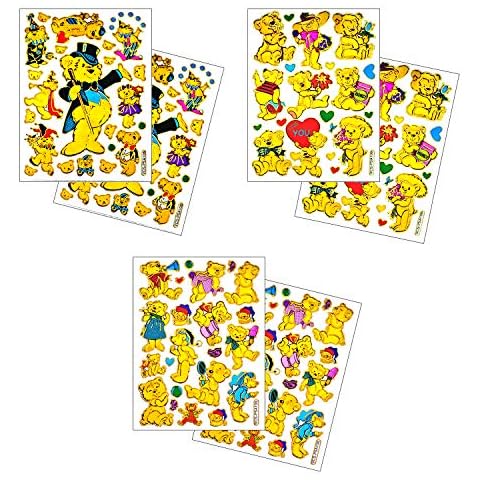 Asian108Markets – Cute Teddy Bear Waterproof Self-adhesive Metallic Foil Decorative Scrapbook Stickers for Kids, 6 Sheets/Pack (228 Stickers) Size 4 X 5.25 Inch./sheet (ST-06-BEAR002) Cover